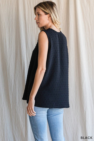 Black V Neck Sleeveless Front Detail Top