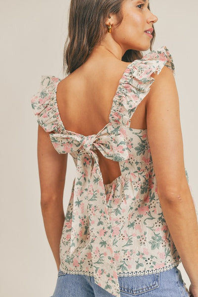 Ruffle Sleeve Eyelet Babydoll Tank