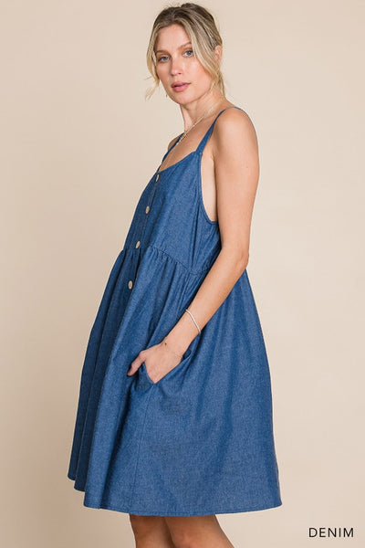 Light Weight Soft Denim Tank Babydoll Dress