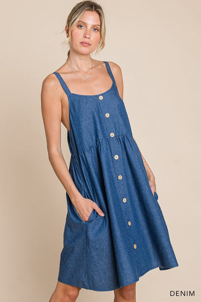 Light Weight Soft Denim Tank Babydoll Dress