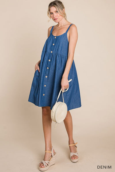 Light Weight Soft Denim Tank Babydoll Dress