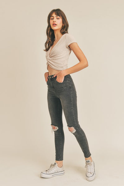 Cable Knit Front Twist Crop Top