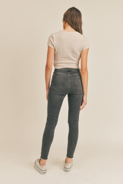 Cable Knit Front Twist Crop Top