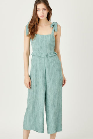 Wrinkle Texture Wide Leg Jumpsuit