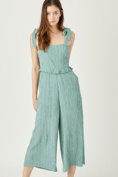 Wrinkle Texture Wide Leg Jumpsuit