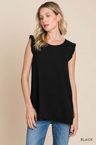 Solid Ruffle Cap Sleeve Top