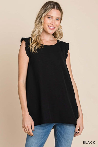 Solid Ruffle Cap Sleeve Top