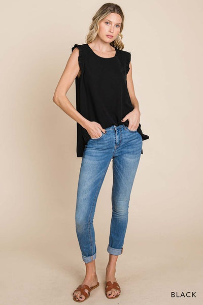 Solid Ruffle Cap Sleeve Top