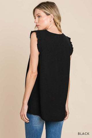 Solid Ruffle Cap Sleeve Top