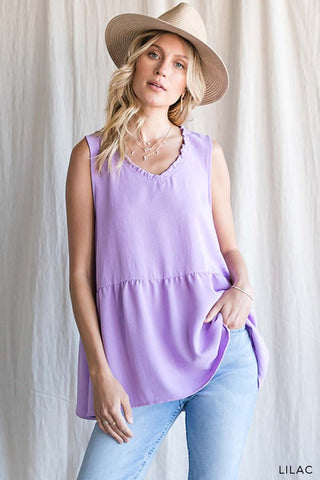 Lilac Ruffle V Neck Sleeveless Top