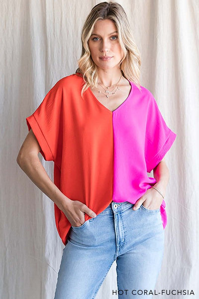 Two Tone Color Block Boxy Top