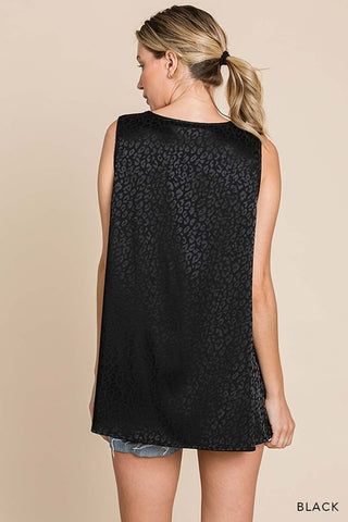 Satin Black Leopard Sleeveless Top