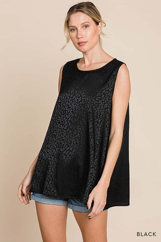 Satin Black Leopard Sleeveless Top