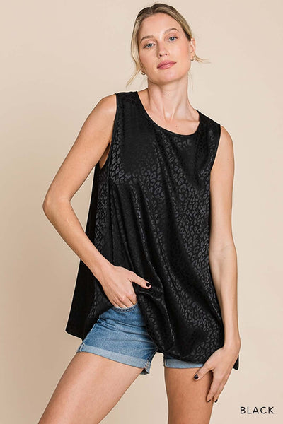 Satin Black Leopard Sleeveless Top