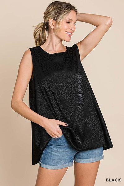 Satin Black Leopard Sleeveless Top