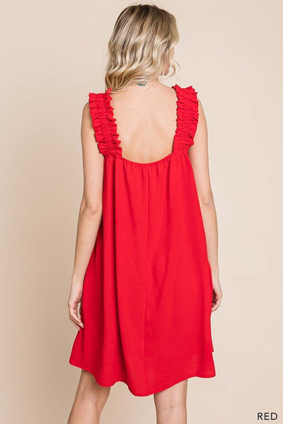 Solid Ruffle Strap Tank Dress With Pocket