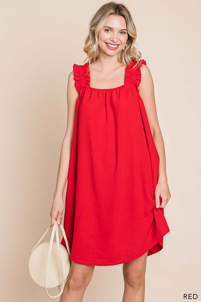 Solid Ruffle Strap Tank Dress With Pocket