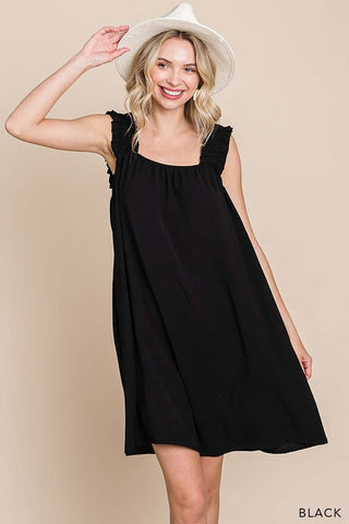 Solid Ruffle Strap Tank Dress With Pocket
