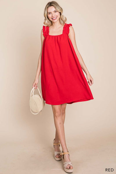 Solid Ruffle Strap Tank Dress With Pocket