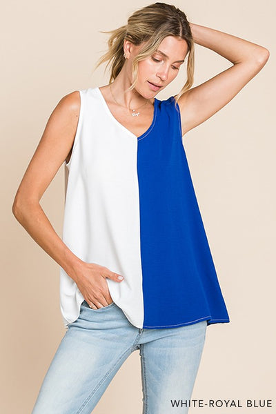 Color Block V Neck Sleeveless Top