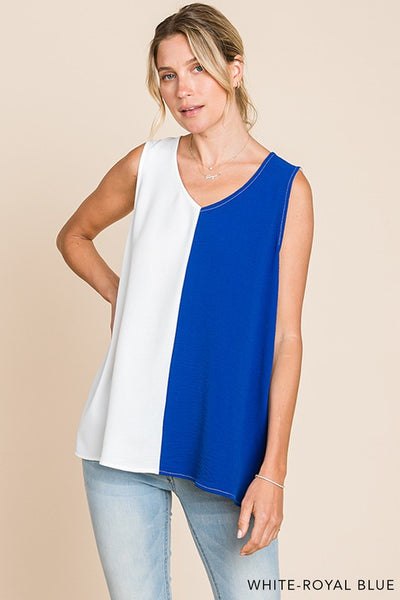 Color Block V Neck Sleeveless Top
