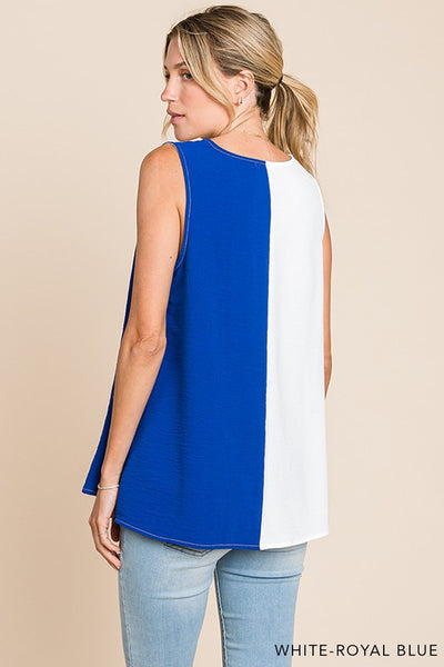 Color Block V Neck Sleeveless Top