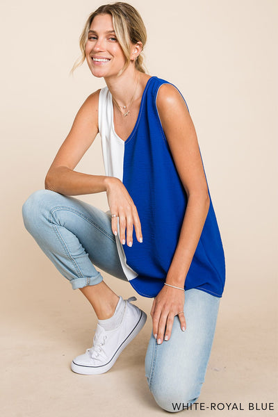 Color Block V Neck Sleeveless Top