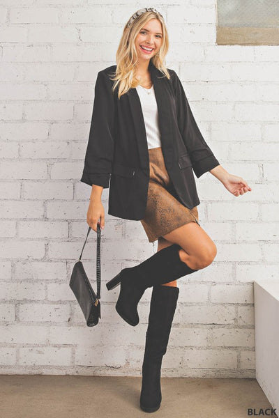 Ruched Sleeve Animal Printed Blazer