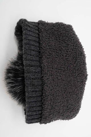 CC Color Block Stripes Pom Beanie Hat with Fuzzy Lining