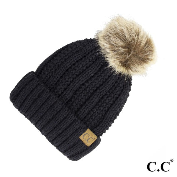 Fuzzy Lined CC Hat with Pom