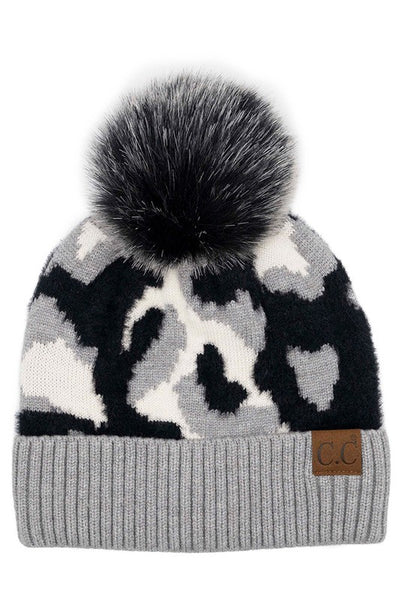 CC Abstract Camo Print Pom Beanie