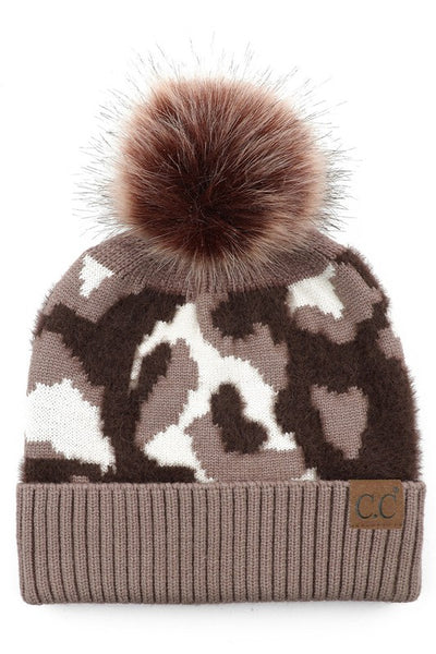 CC Abstract Camo Print Pom Beanie