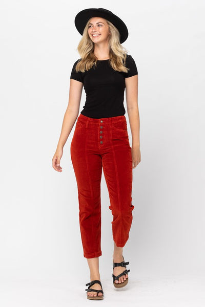 Judy Blue High Rise Button Fly Rust Corduroy Pants