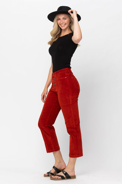 Judy Blue High Rise Button Fly Rust Corduroy Pants