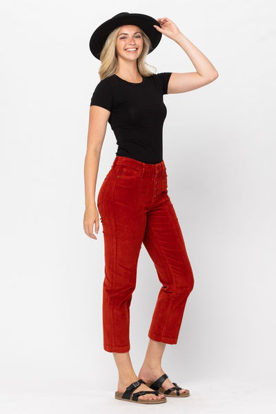 Judy Blue High Rise Button Fly Rust Corduroy Pants
