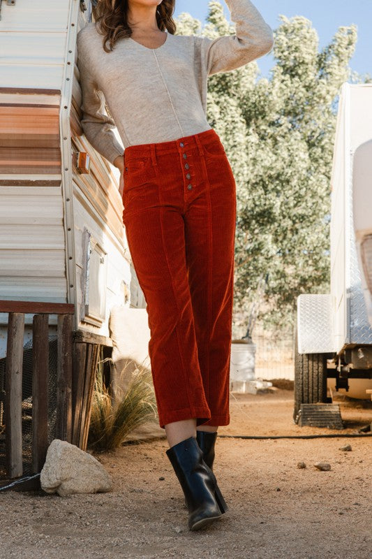 Judy Blue High Rise Button Fly Rust Corduroy Pants