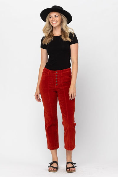 Judy Blue High Rise Button Fly Rust Corduroy Pants
