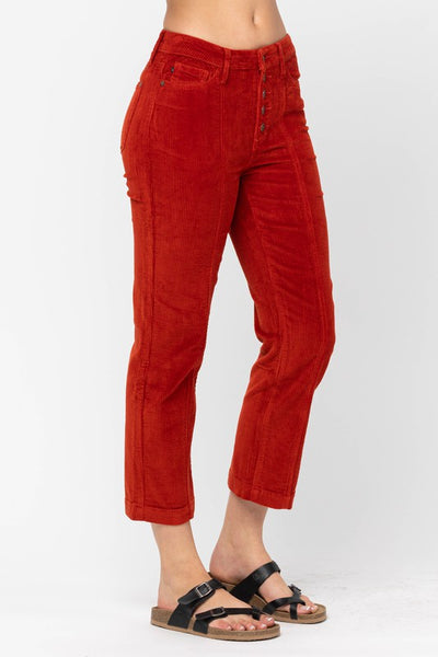 Judy Blue High Rise Button Fly Rust Corduroy Pants