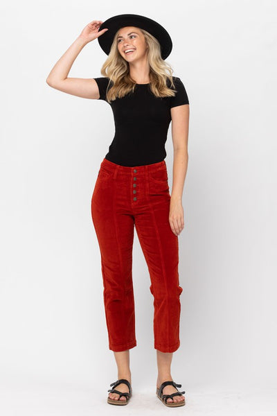 Judy Blue High Rise Button Fly Rust Corduroy Pants