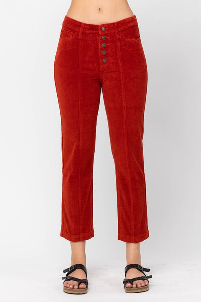 Judy Blue High Rise Button Fly Rust Corduroy Pants
