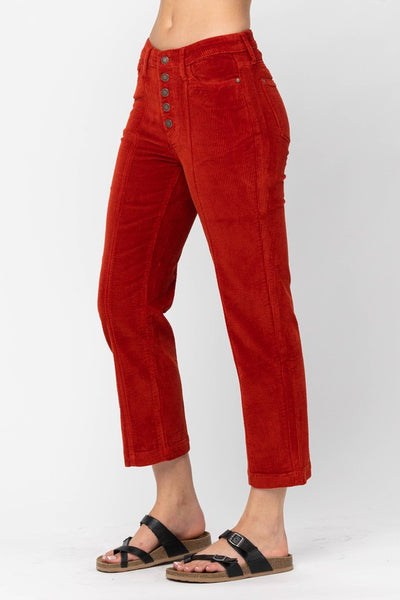 Judy Blue High Rise Button Fly Rust Corduroy Pants