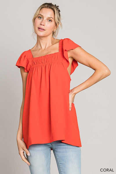 Soft Airflow Ruffle Sleeve Square Neck Top
