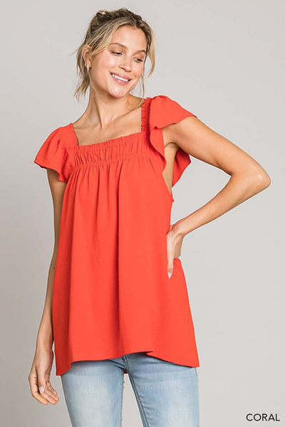 Soft Airflow Ruffle Sleeve Square Neck Top