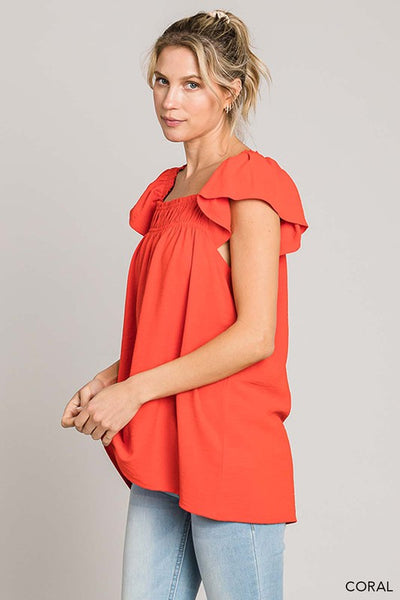 Soft Airflow Ruffle Sleeve Square Neck Top