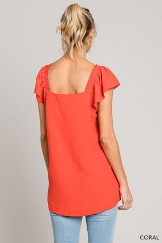 Soft Airflow Ruffle Sleeve Square Neck Top