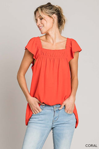 Soft Airflow Ruffle Sleeve Square Neck Top
