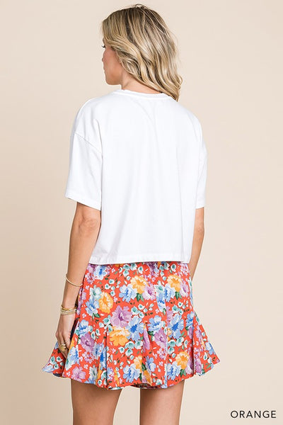 Soft Floral Prints Flare Shorts - Orange