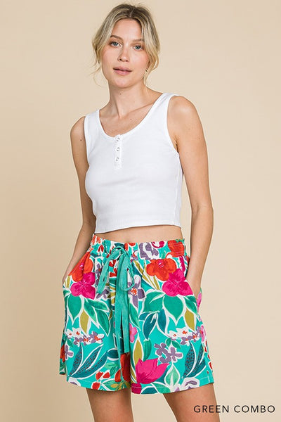 Casual Floral Shorts with Drawstring