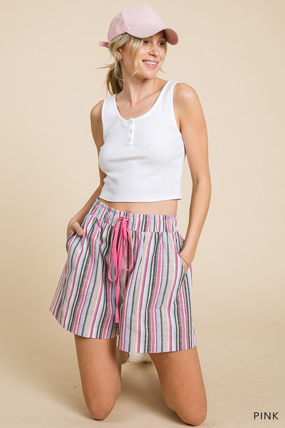 Cotton Yarn Dyed Multi Stripe Shorts