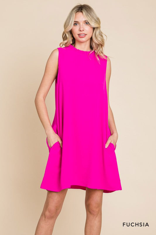 Ruffle Neck Blouse Dress - Multiple Colors
